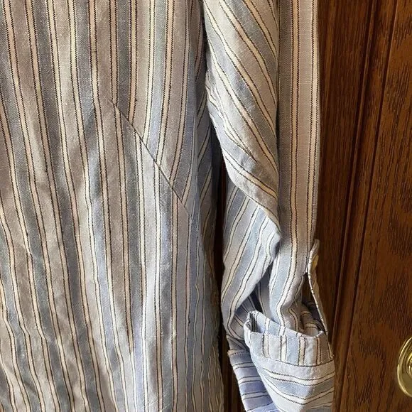 J Jill Love Linen Shirt Dress Women's Size Small Blue Striped Pockets EUC - Picture 3 of 8